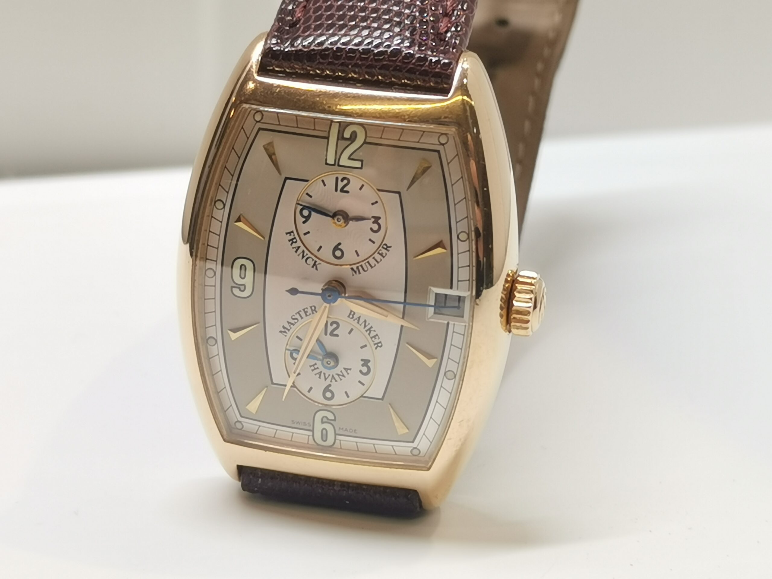 Gents Franck Muller 18ct rose gold Havana Master Banker Curvex Box & papers