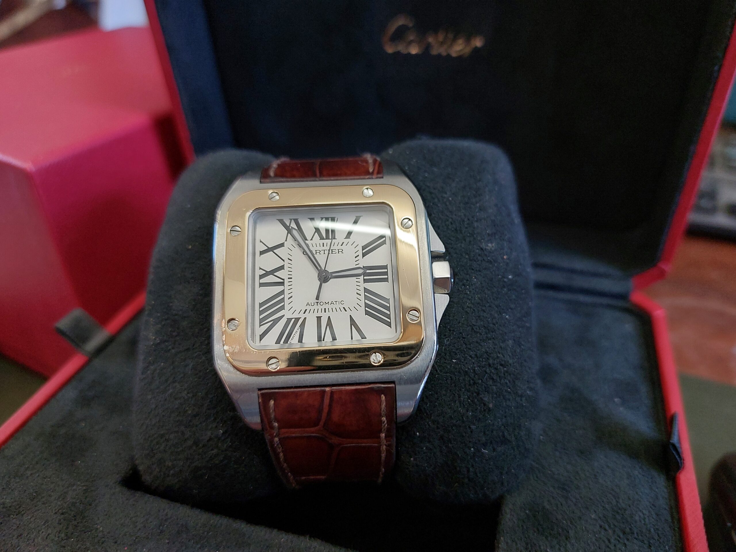 Cartier 100 XL 2656 santos 18ct & s/steel Automatic 2107 (Beauty with Box & papers ) - Image 2