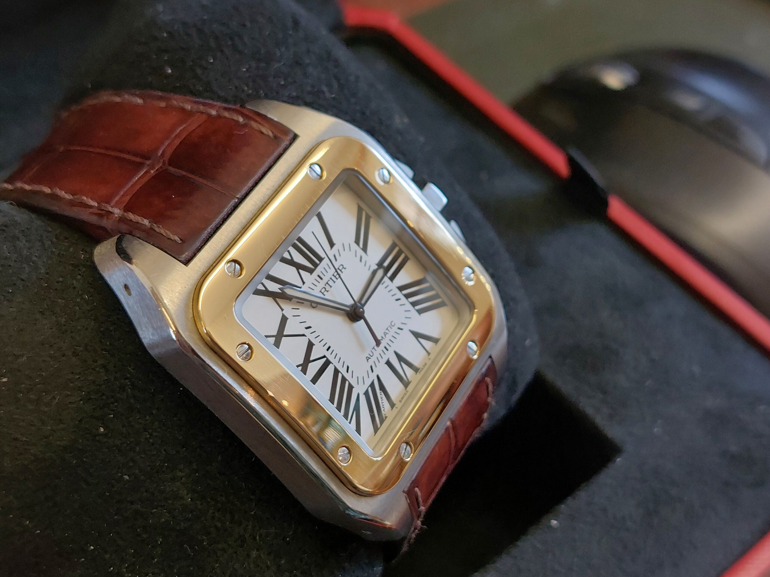 Cartier 100 XL 2656 santos 18ct & s/steel Automatic 2107 (Beauty with Box & papers ) - Image 4