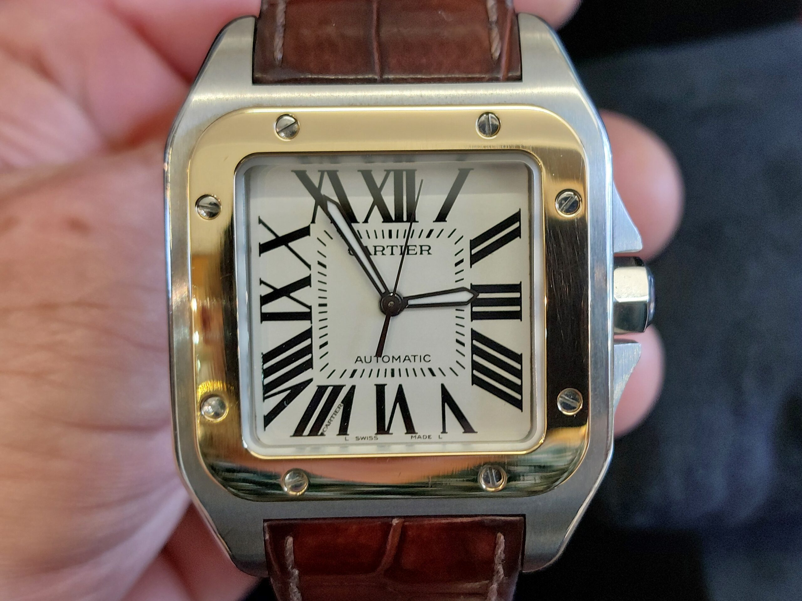 Cartier 100 XL 2656 santos 18ct & s/steel Automatic 2107 (Beauty with Box & papers ) - Image 9