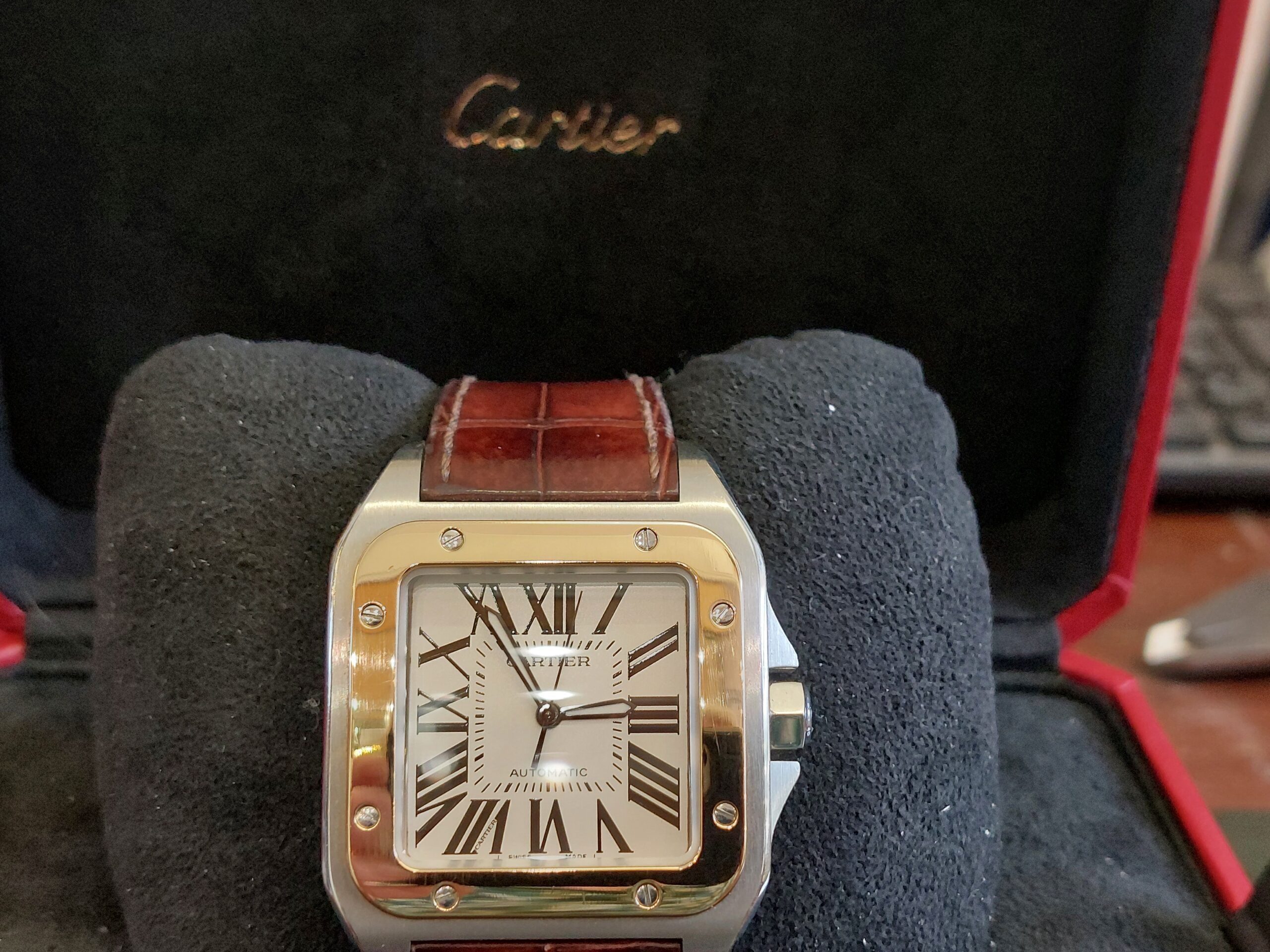 Cartier 100 XL 2656 santos 18ct & s/steel Automatic 2107 (Beauty with Box & papers ) - Image 10