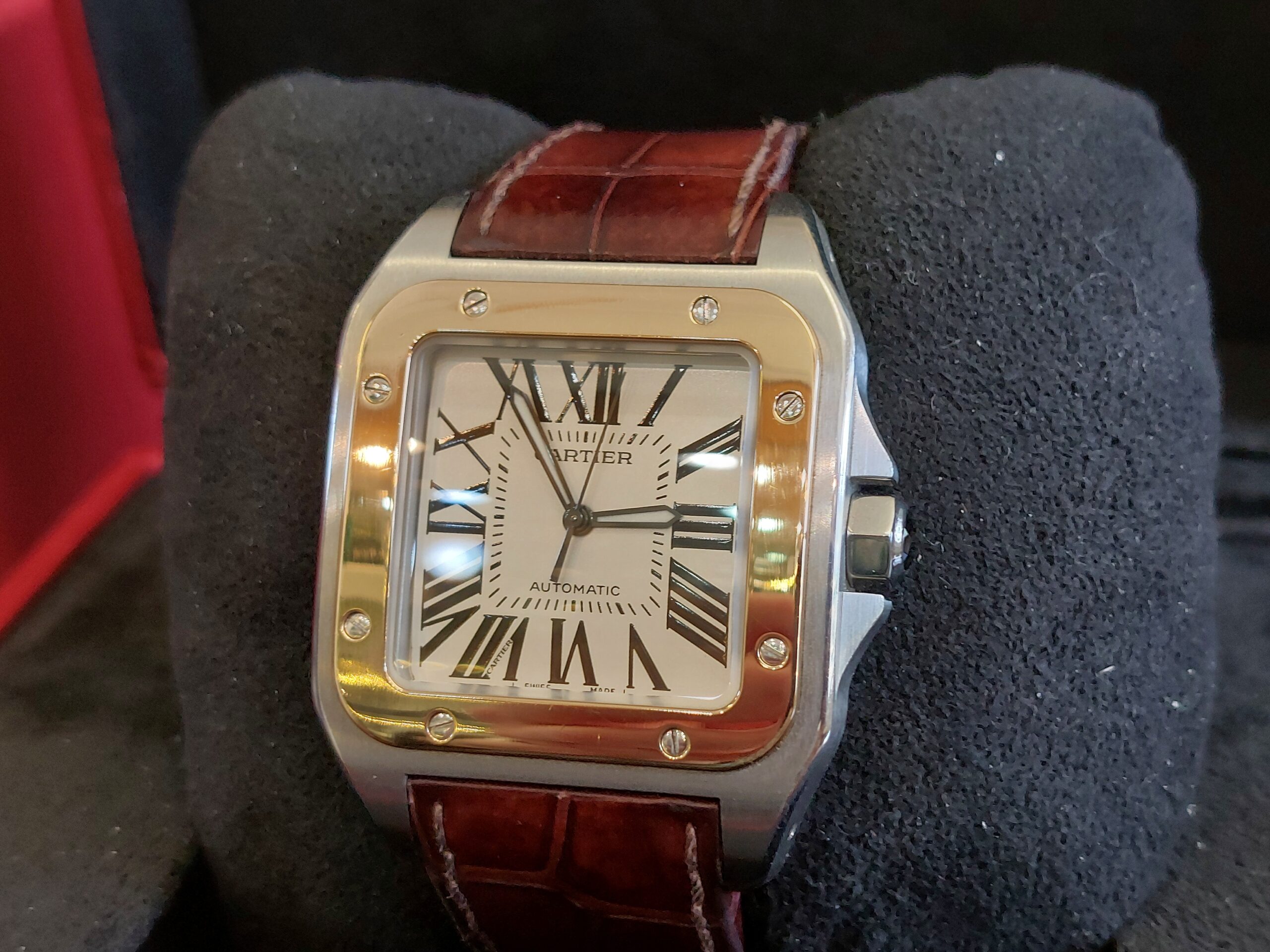 Cartier 100 XL 2656 santos 18ct & s/steel Automatic 2107 (Beauty with Box & papers ) - Image 11