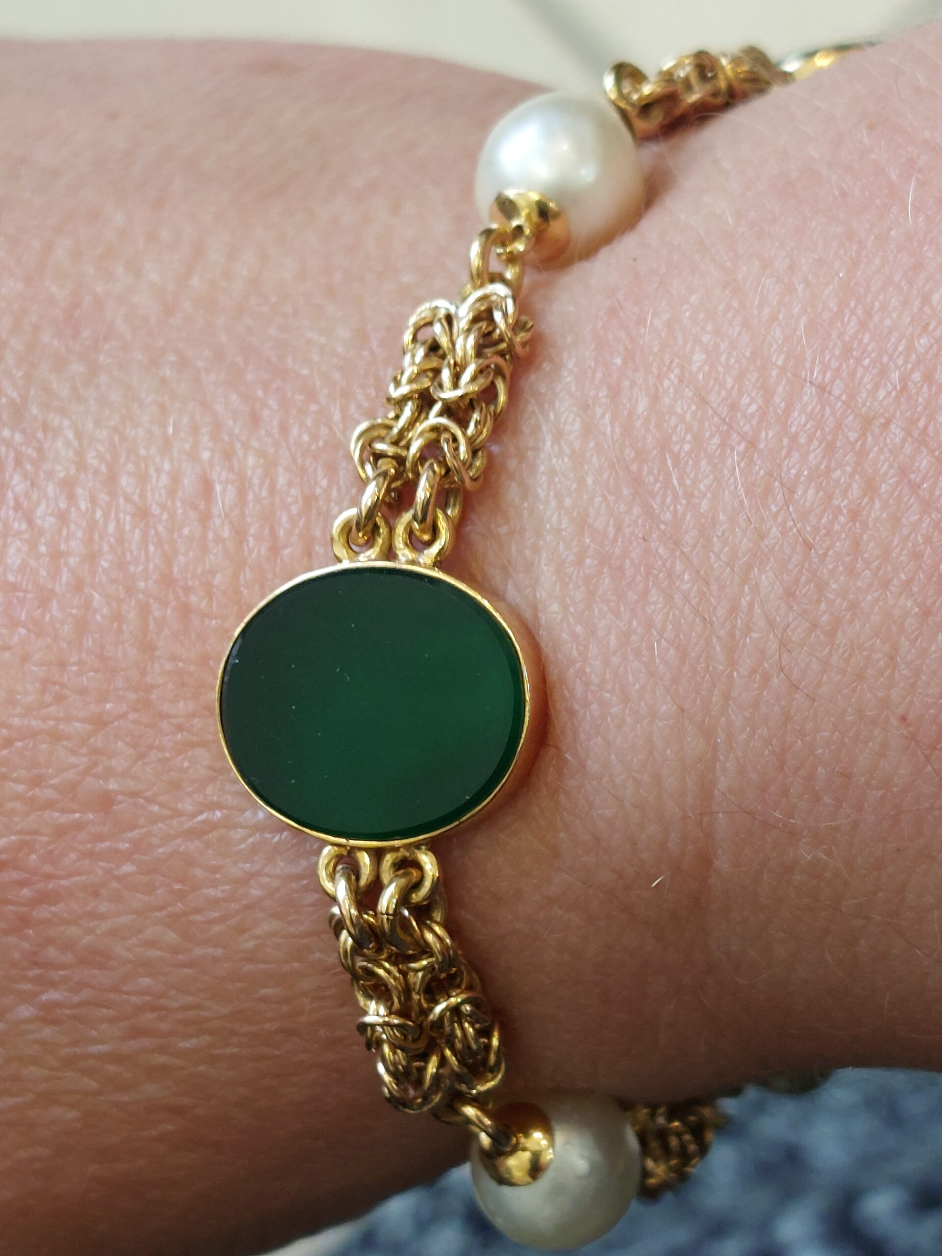 Vintage19ct Portuguese Gold Natural Pearl & Green Onyx Bracelet - Rare and Beautiful - Image 8