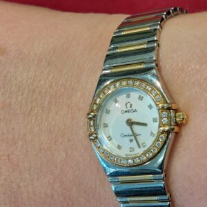 Stunning Ladies Omega Constellation Bi Metal 18k Yellow Gold, Factory Set VVS Diamond Dial and Hour Markers