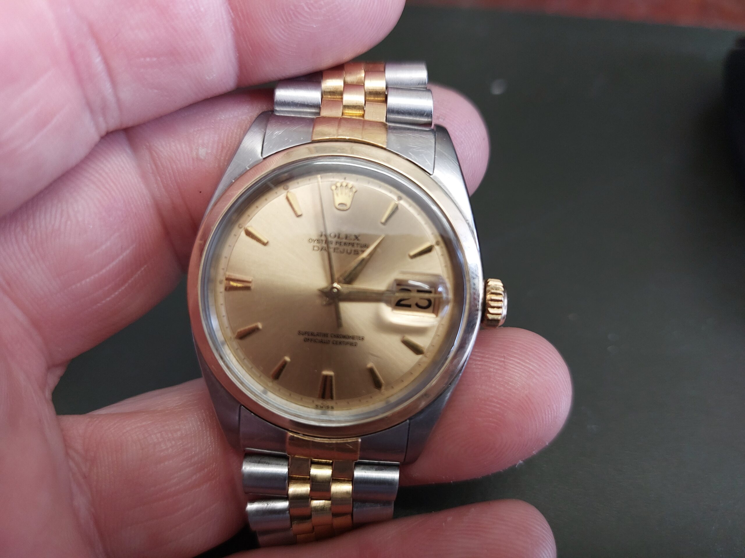 1962 1600 bimetal Date-just 1560 cal Butterfly movement, Pie Pan dial, Coffin box - Image 5
