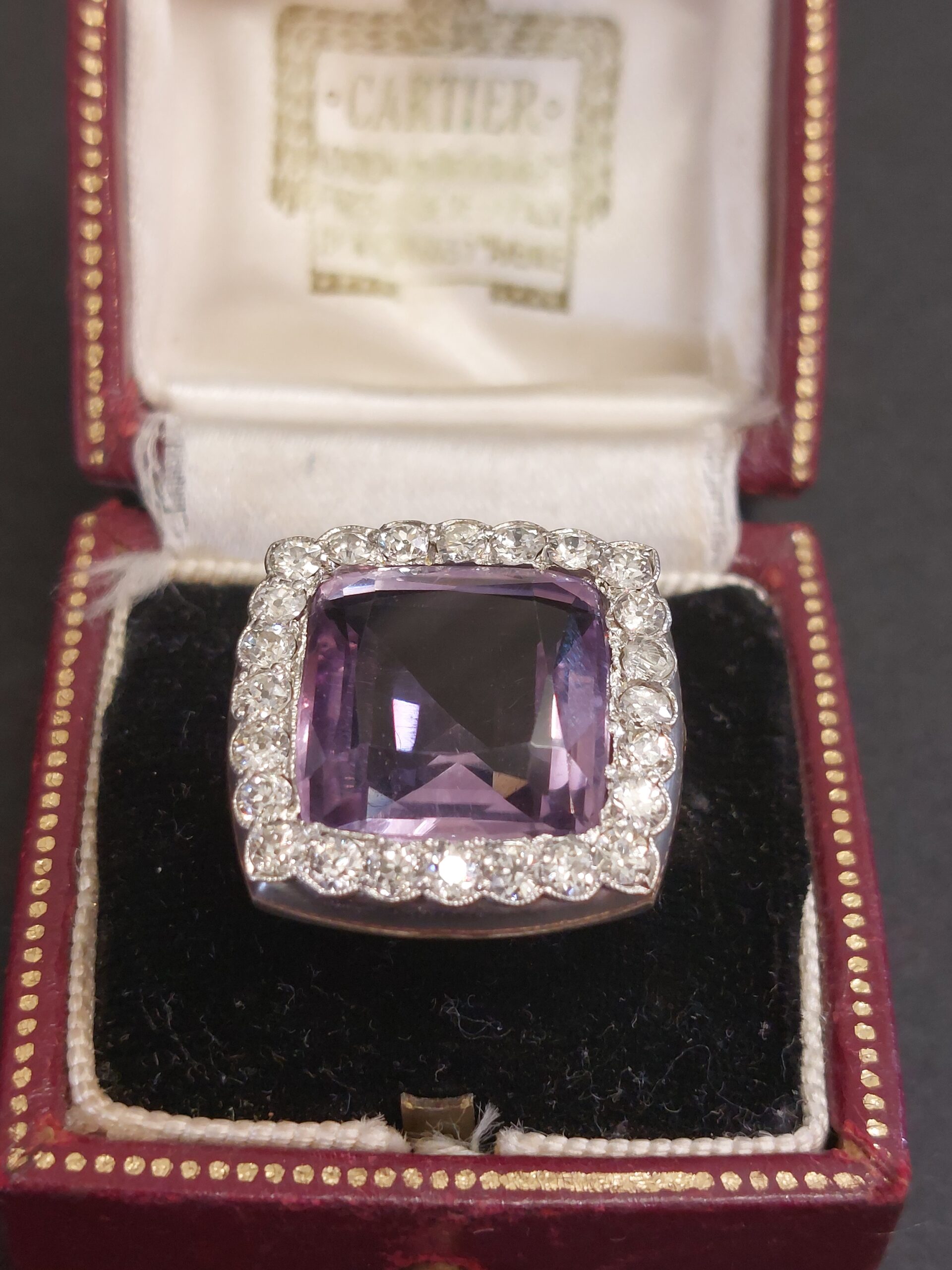 Stunning Antique 18ct Y/G, Platinum, Natural Amethyst & Diamond Cocktail Ring - Image 3
