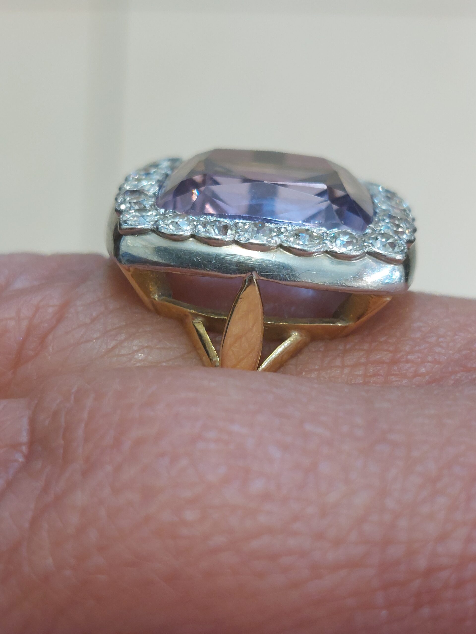 Stunning Antique 18ct Y/G, Platinum, Natural Amethyst & Diamond Cocktail Ring - Image 10