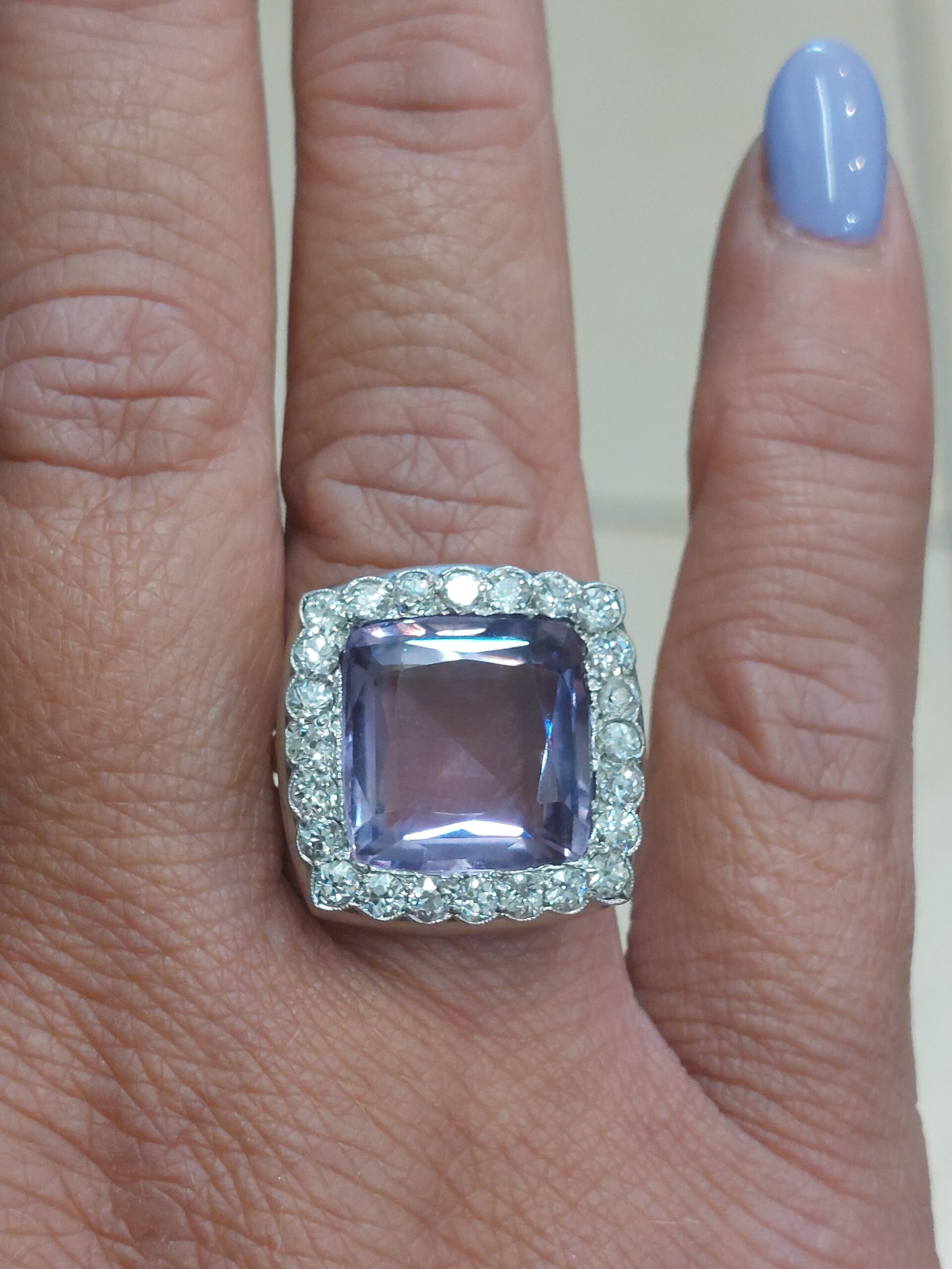 Stunning Antique 18ct Y/G, Platinum, Natural Amethyst & Diamond Cocktail Ring - Image 12